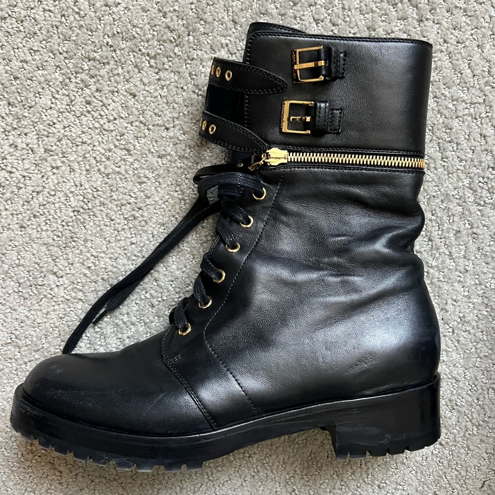 Sergio Rossi Women's Zip-detailed Leather Combat Boots